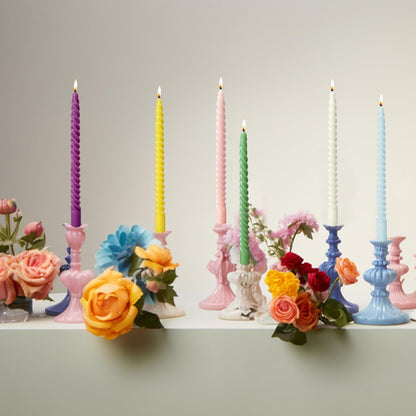 MAITREYA Navy Taper Candles Stick Spiral Twisted Candles-Set of 12 for Decoration Weddings Party Church-Unscented Dripless Candles,10inch(F-Navy)