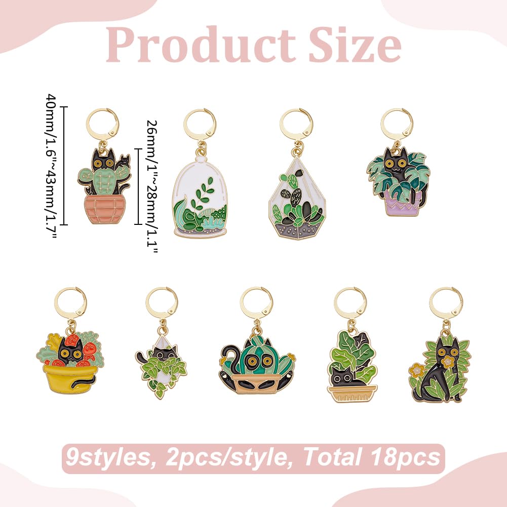 WADORN 18pcs 9 Styles Cat Enamel Stitch Markers for Crocheting and Knitting Cats Plant Theme Metal Enamel Crochet Markers Crochet Gifts DIY Ornament for Knitting Weaving Sewing Quilting Jewelry Making