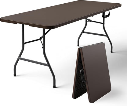 6ft Folding Table, Foldable Picnic Table Portable Table for Indoor Outdoor Use Heavy Duty Plastic Table Camping Table