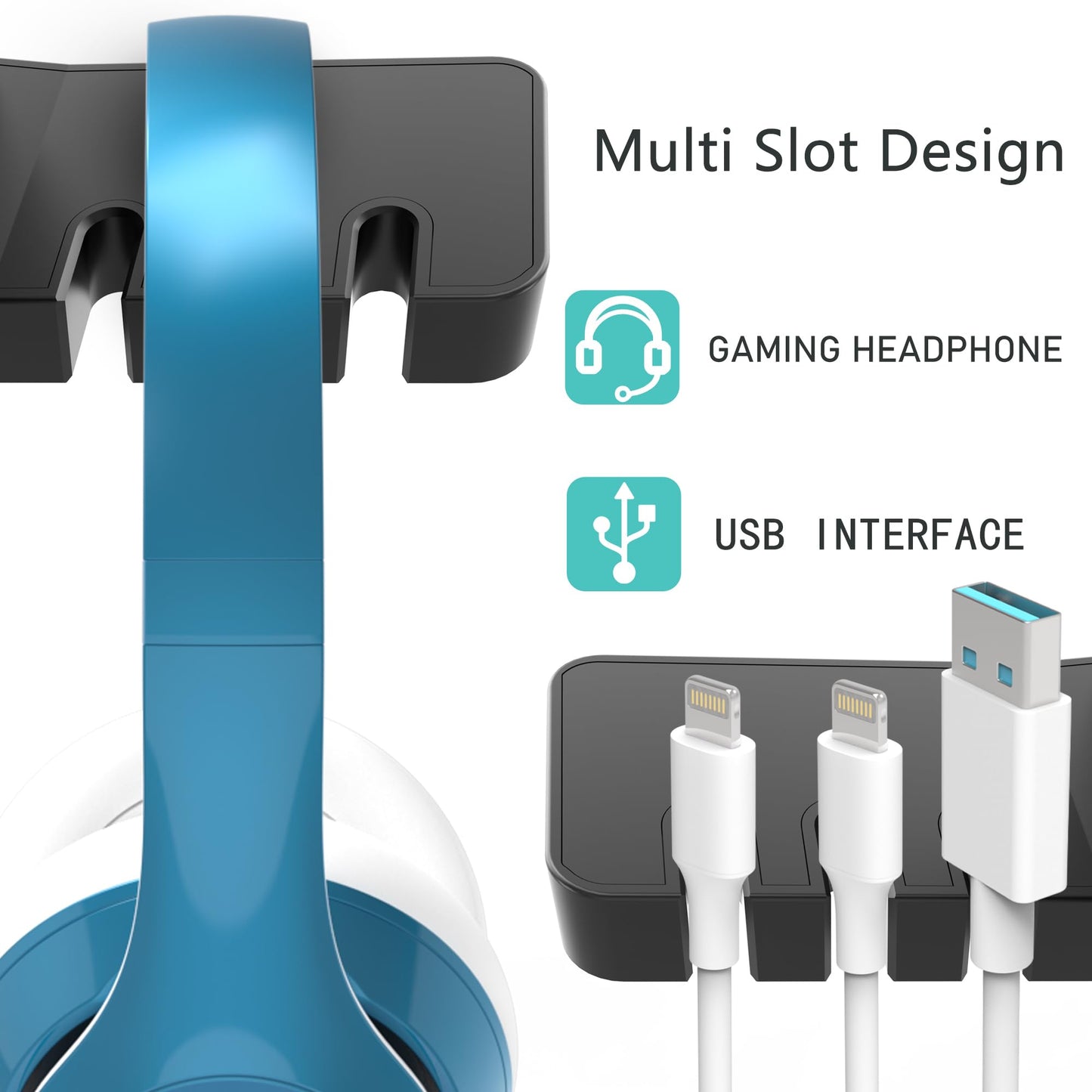 COZOO Headphone Stand with USB Charger Under Desk Headset Holder Mount with 3 Port USB Charging Station (20W PD & QC3.0) and iWatch Stand Smart Watch Charging Dock Dual Earphone Hanger Hook,UL Tested
