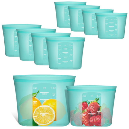 Reusable Food Bags, 12 Pack 100% Silicone Food Storage Bags Stand Up Zip Lock Container, Freezer Microwave Oven Dishwasher Safe, 4 Medium 4 Small 4 Extra Small, Aqua