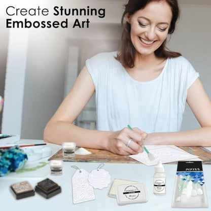 Ranger Emboss It Ink Pad, Reinker and Pixiss Blending Swabs - Clear Embossing Ink Pad with Refill (1 fl oz) - 10 Ink Blending Brush Tools - Card Making, Scrapbooking, and Jewelry Making Essentials