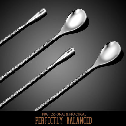 Hiware 12-Inch Bar Spoon Set of 2, Stainless Steel Mixing Spoons, Spiral Pattern for Cocktail Shaker