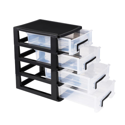 Angoily 4 Drawer Desk Organizer, Plastic Home Office Storage Organizer, Makeup Organizer Storage Station Cube, Cosmetics Jewelry Storage Box, 4 Drawer for Bathroom, Desk, Office (8.31x5.98x9.92 Inch)