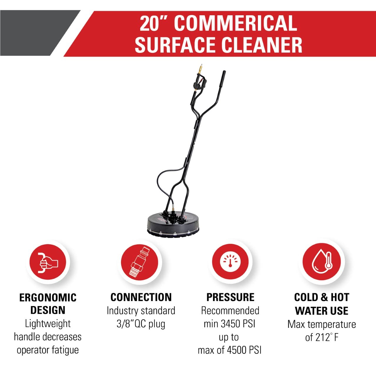 Simpson Cleaning 80182 Universal 20" Industrial Pressure Washer Surface Cleaner for Hot and Cold Water Machines, 3/8" Quick Connection, Recommended min 3450 PSI up to max of 4500 PSI, Black