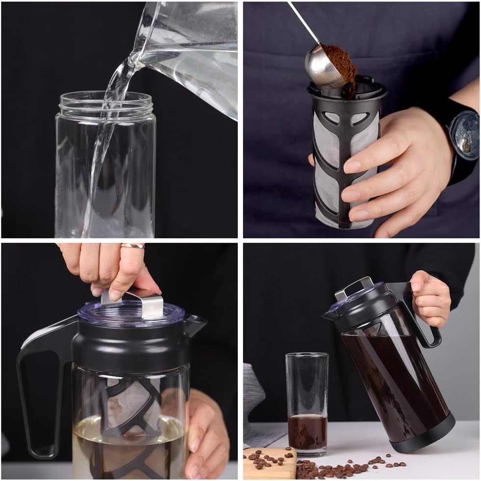 wedrink Cold Brew Coffee Maker, Borosilicate Glass Iced Tea Coffee Pitcher, Leak Proof Tritan (1.3L/44OZ)