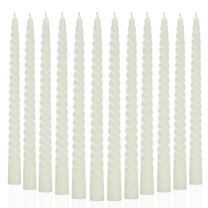 Ivory Taper Candles Stick Spiral Twisted Candles-Set of 12 for Decoration Weddings Party Church-Unscented Dripless Candles,10inch(F-Ivory)