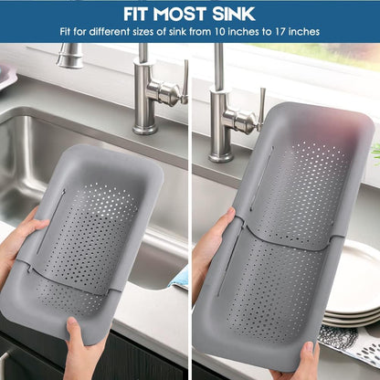 Collapsible Colander Kitchen Strainer, Extendable Food Drain Basket for Fruits, Vegetables, Noodles (Grey)