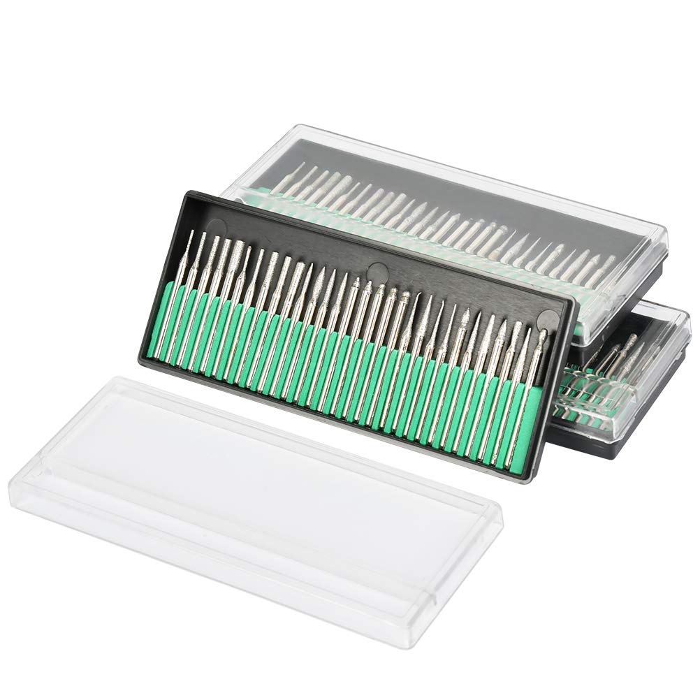 OctBird 90 Pcs Diamond Burr Bits Drill Kit for Engraving Carving Rotary Tool, 1/8"(3mm) Shank, for Glass, Gemstone, Metal