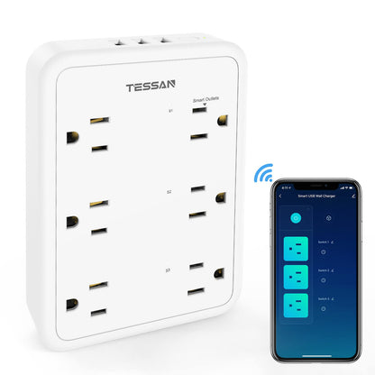 TESSAN Smart Power Strip with 6 Outlet 3 USB, WiFi Wall Smart Outlet Plug with 3 Remote Controll Outlets, Compatible with Alexa Google Assistant for Home Office, Only 2.4 GHz Wi-Fi