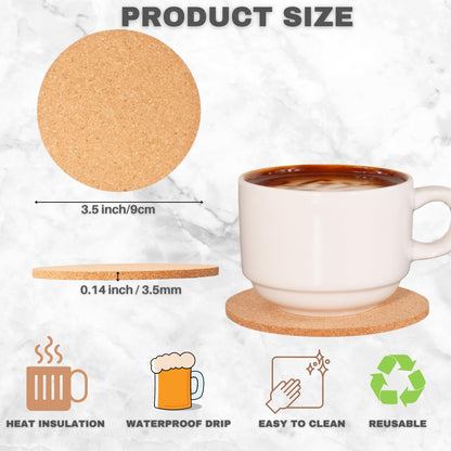 Cork Coasters Bulk 100 Pack - Blank Round Natural Cork for Laser Engraving & DIY Crafts - Absorbent Heat Resistant Non-Slip 3.5" (90mm) - Wedding Favors, Coffee Bar & Restaurant - Faithful Panda