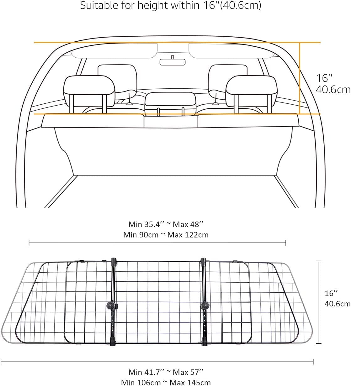 Amazon Basics Adjustable Dog Car Barrier for Vehicles, 59.72 x 5.20 x 16.46 in, Black