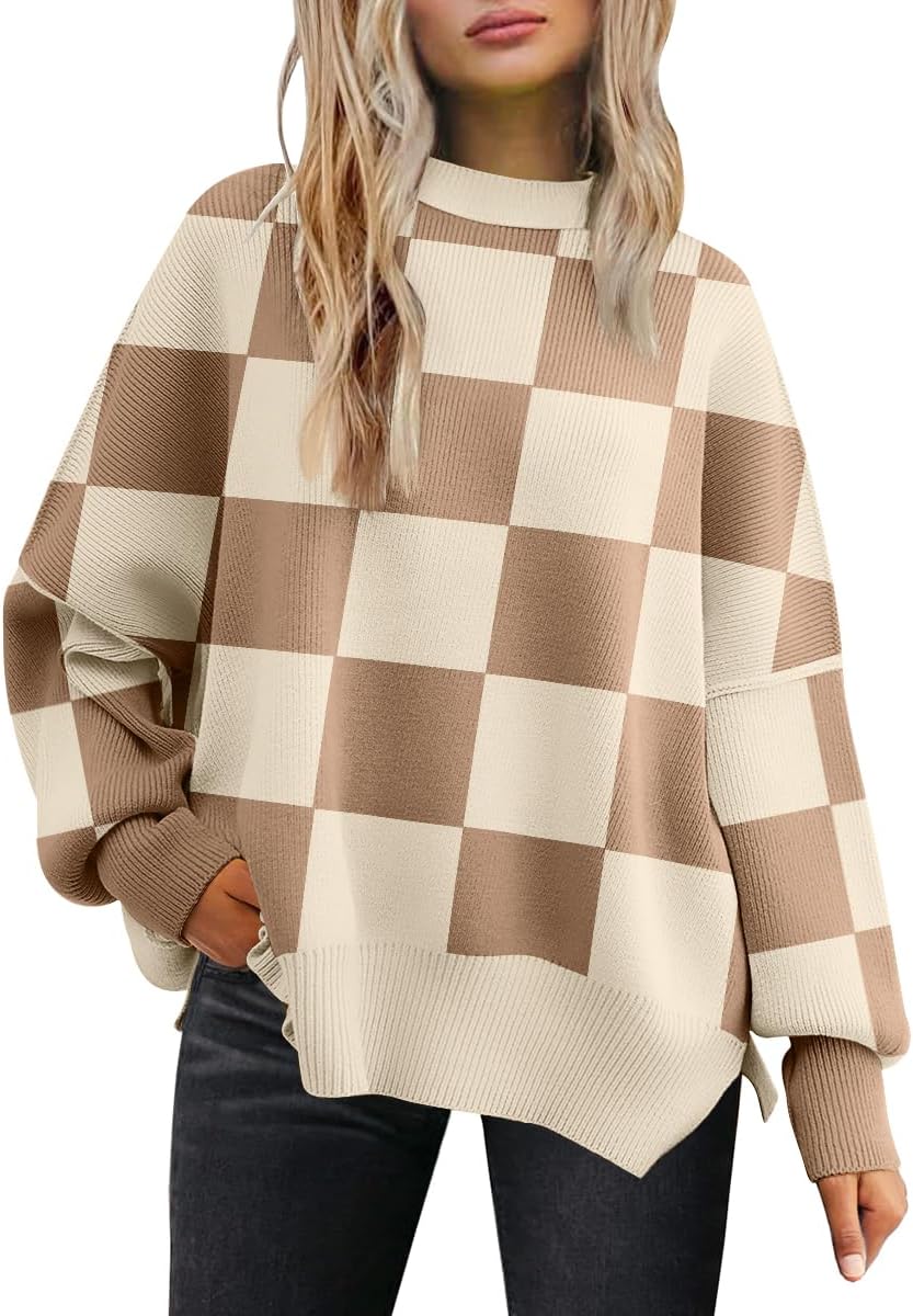LILLUSORY Women's Oversized Batwing Sweaters 2025 Fall Outfits Trendy Crewneck Knit Side Slit Fashion Pullover Tops