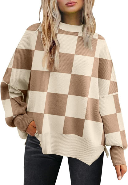 LILLUSORY Women's Oversized Batwing Sweaters 2025 Fall Outfits Trendy Crewneck Knit Side Slit Fashion Pullover Tops