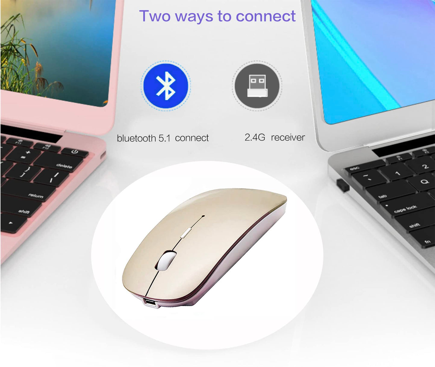 Bluetooth Wireless Mouse for Laptop mac MacBook ipad MacBook air MacBook pro pc Desktop Computer Windows Chromebook Notebook (Silver)