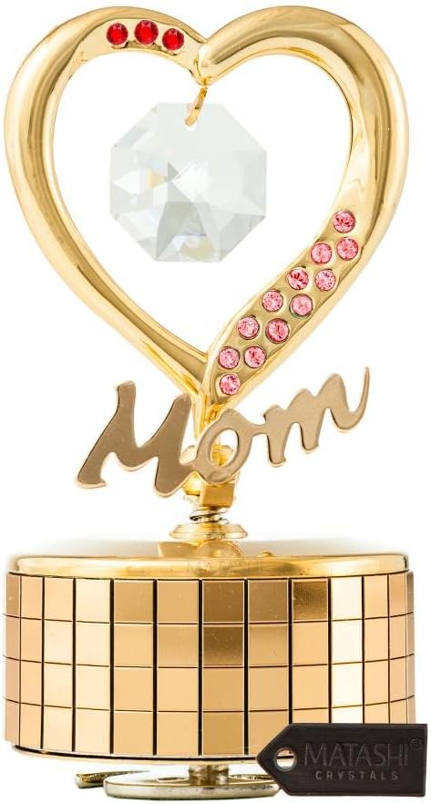 24K Matashi Gift for Her Gold Plated Music Box Plays Amazing Grace Elegant Home Decor Showpiece for Mom, Wife, Grandma