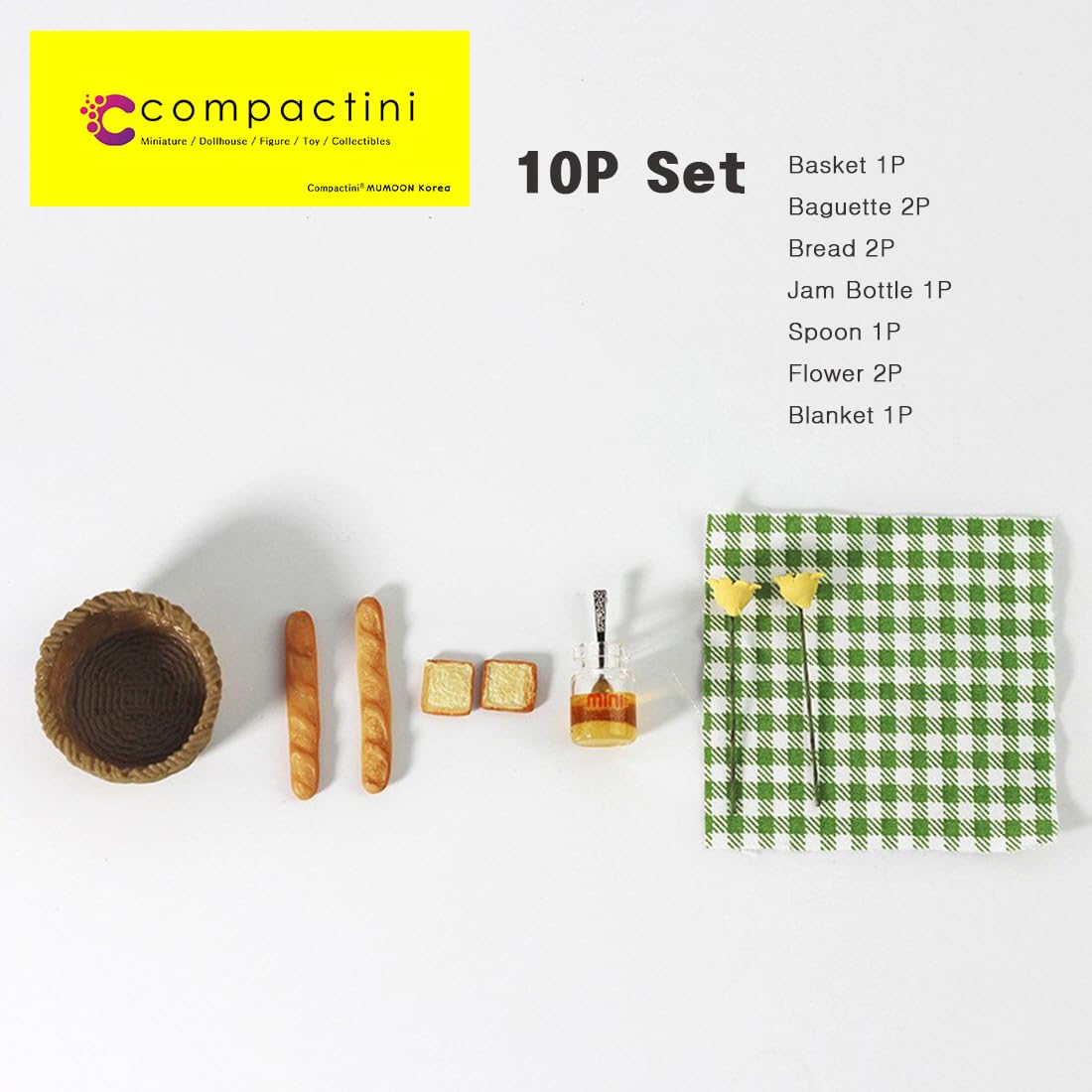 COMPACTINI Miniature 10P Set Model 1:12 Scale Set Dollhouse Accessories Picnic Miniature Bakery Baguette Bread Basket Miniature Doll Party Play Accessories (Red)