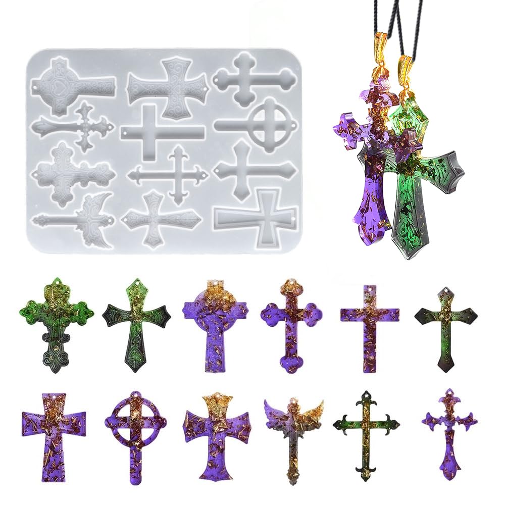 SWUAVD Cross Resin Molds, 9×7inch Epoxy Resin Cross Molds Silicone Molds for Keychain DIY Craft Necklace Jewelry Pendant Making Halloween Gifts