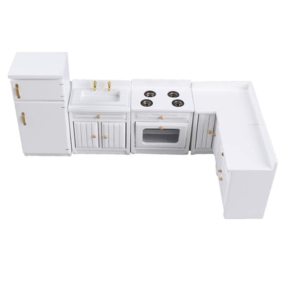 Dollhouse Kitchen Furniture Kit 1:12 Doll House Miniature Suite Wooden Kitchen Cabinet Fridge Set Dining Room for Miniature Dollhouse Furniture Scenes Accessories