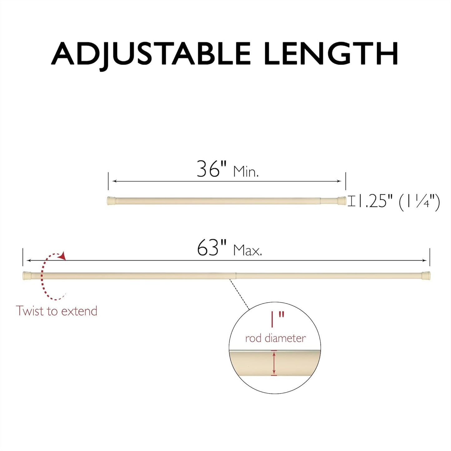 Design House 564179 Classic Adjustable Shower Rod for Bathroom 36 to 63-inch in Bone