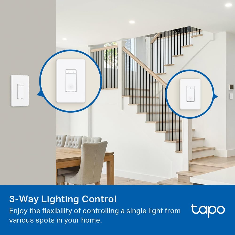 TP-Link Tapo Smart 3 Way Dimmer Switch KIT, Matter Compatible, Energy Monitoring, Neutral Wire Required, Works with Alexa, Siri, Google Home, SmartThings, UL Certified, 2.4GHZ Wi-Fi, Tapo S515D KIT