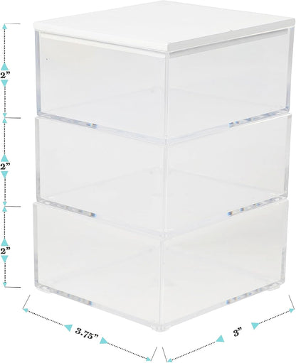 Martha Stewart Brody Plastic Storage Organizer Bins with Engineered Wood Lid, 3 Pack Small (3.75" x 3", Clear/White)