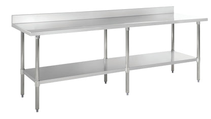 Kratos Stainless Steel Kitchen Prep Table 96"x24" with Backsplash and Undershelf, NSF Worktable for Restaurants - 16ga/304SS