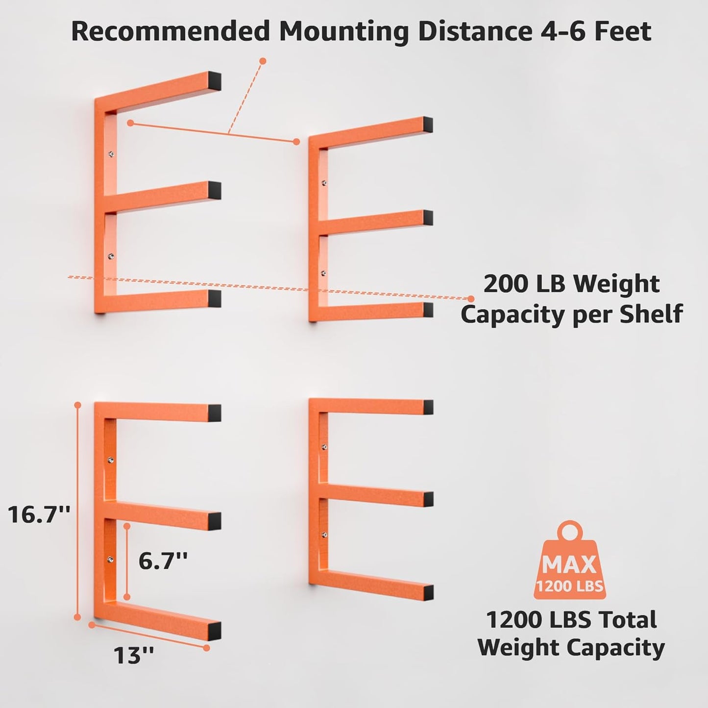YYR Wood Organizer - Heavy Duty Metal Lumber Storage Rack | 6-Level Wall Mount, Holds Up to 1200 LBS, Orange