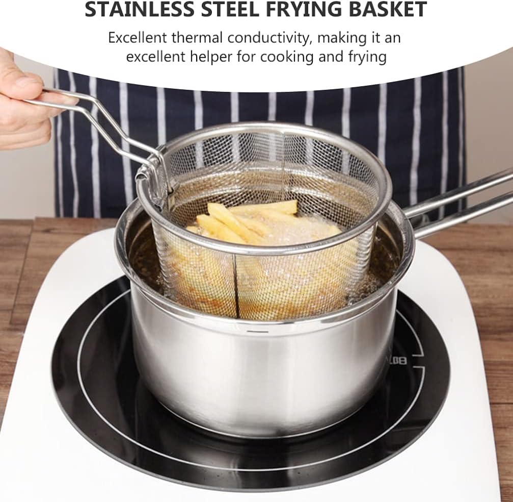 Tofficu Deep Fry Basket with Handle, Foldable 6-Inch Stainless Steel Mesh Frying Basket for Kitchen