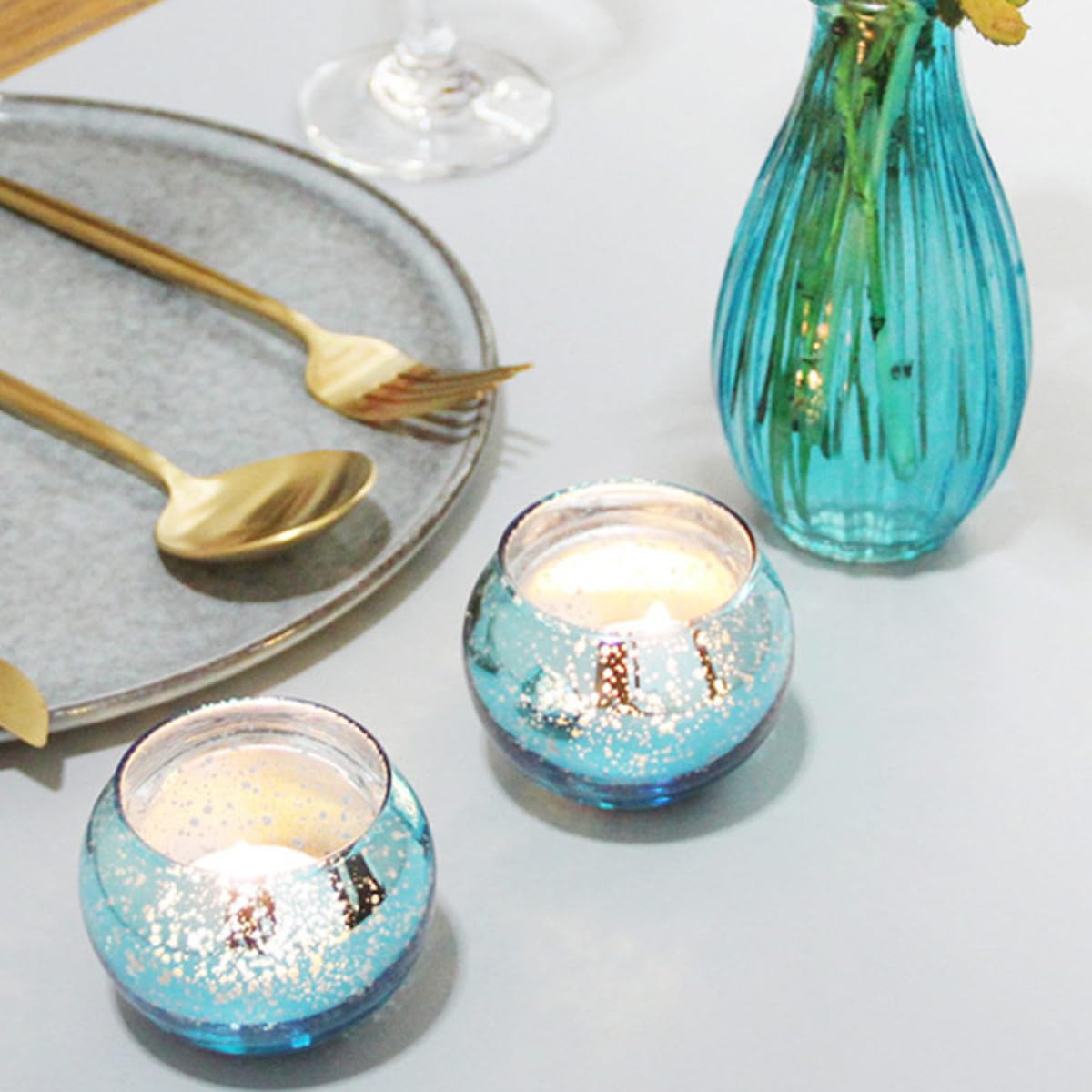 Toyvian 12pcs Patterned Glass Candle Holders Set, Round Hollow Tealight Cups for Wedding Centerpiece and Home Décor, Decorative Candle Holders for Dining Table Use