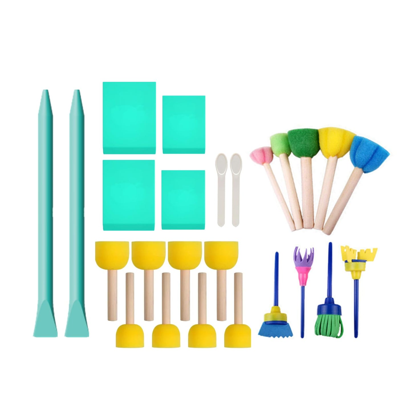 25pcs Screen Printing Squeegees with Flower Round Sponges Brush Set for Chalk Paste/Wood Burning/Craft Paint Tools, Self-Adhesive Stencil Rubber Mini Squeegee for Transfer Chalk Paint Stencil Ink