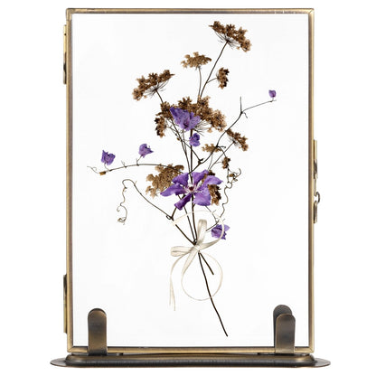 Vintage Floating Glass Frame, Tabletop Floating Picture Frame for Dry Flowers, Double Glass Pressed Flower Display Frame with Metal Base, Shelf Photo Frames for Home Office