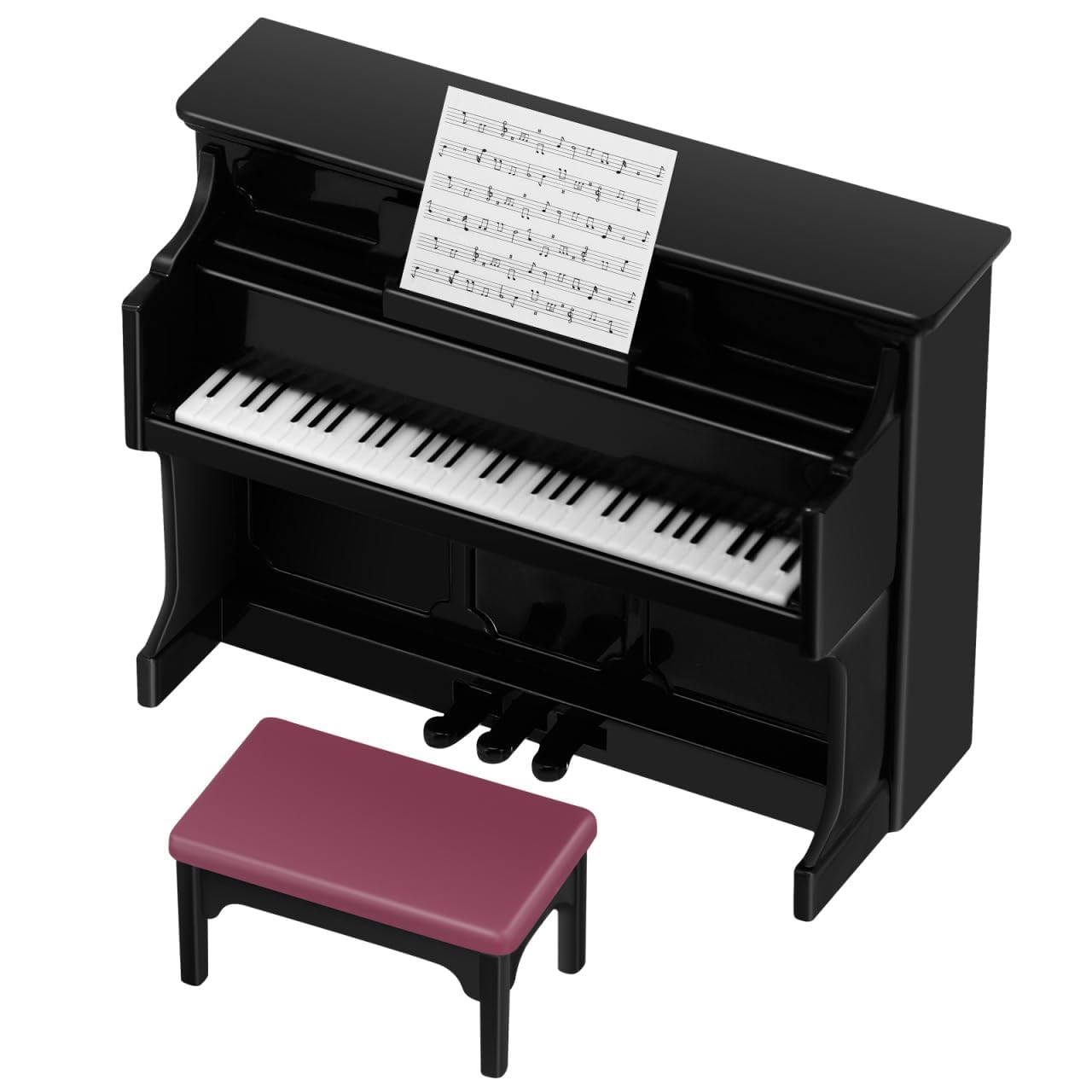 HEALLILY Mini Dollhouse Piano: Black Plastic Dollhouse Piano and Stool Set with Music Sheet for Scene Shooting Props Doll House Decoration, 3.58 X 2.75 X 1.45 Inches