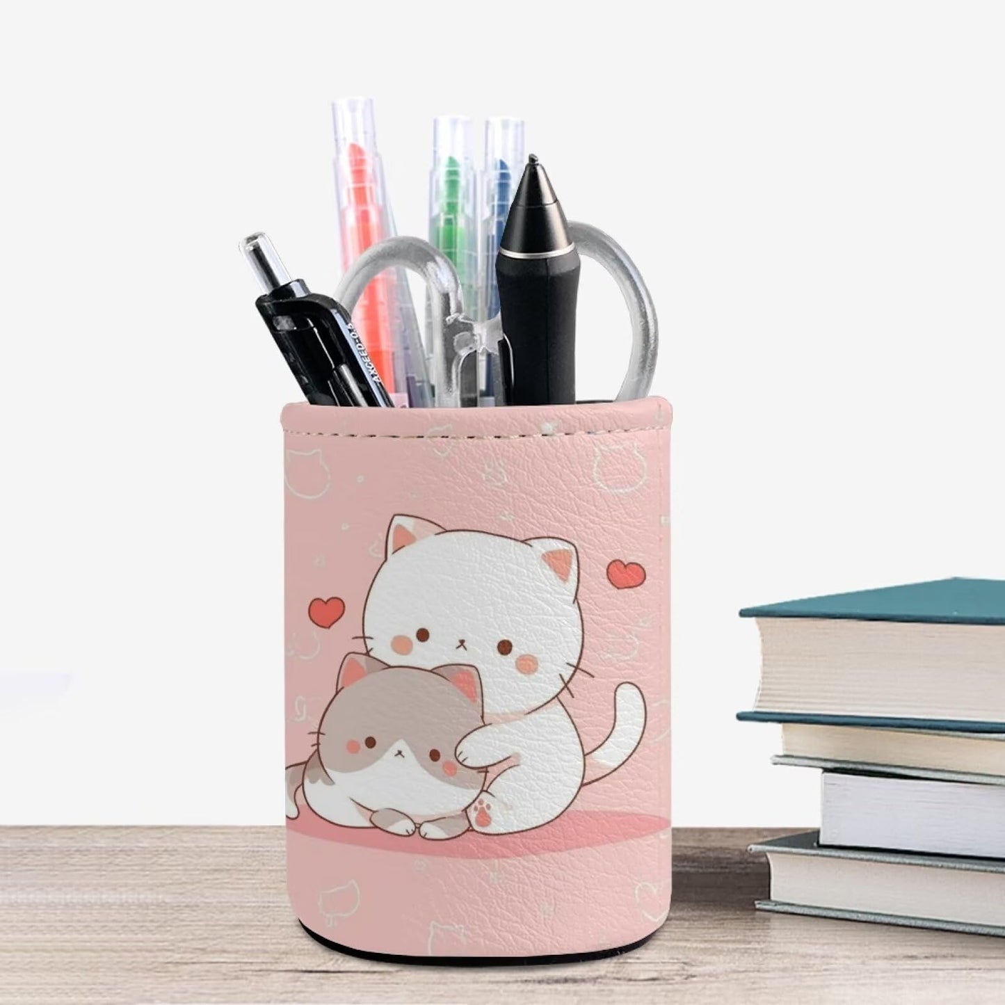 Upetstory Kawaii Cat Pencil Holder for Desk Pencil Cup Pen Holders Makeup Brush Holders Sturdy Pen Cup Pot Desktop Organizer Office Storage Pouch for Kids Teens Adults