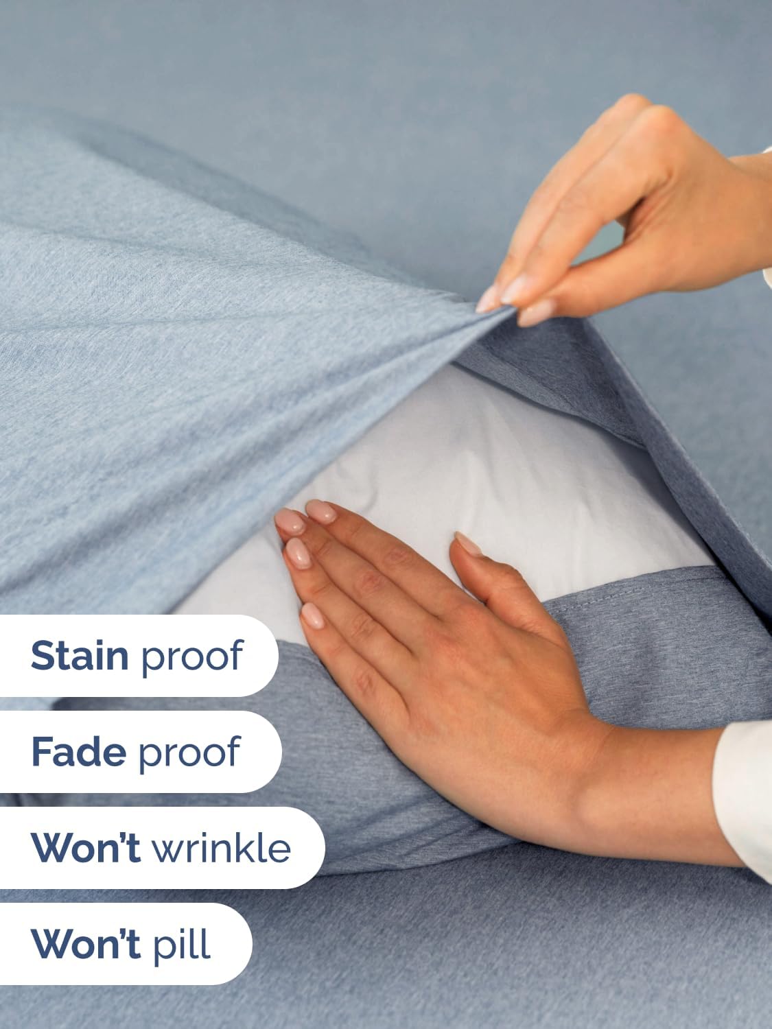 Skiennix Extra Deep Cal King Sheet Set - 6 Piece Breathable Cooling Bedding - Soft Wrinkle-Free Heathered Blue