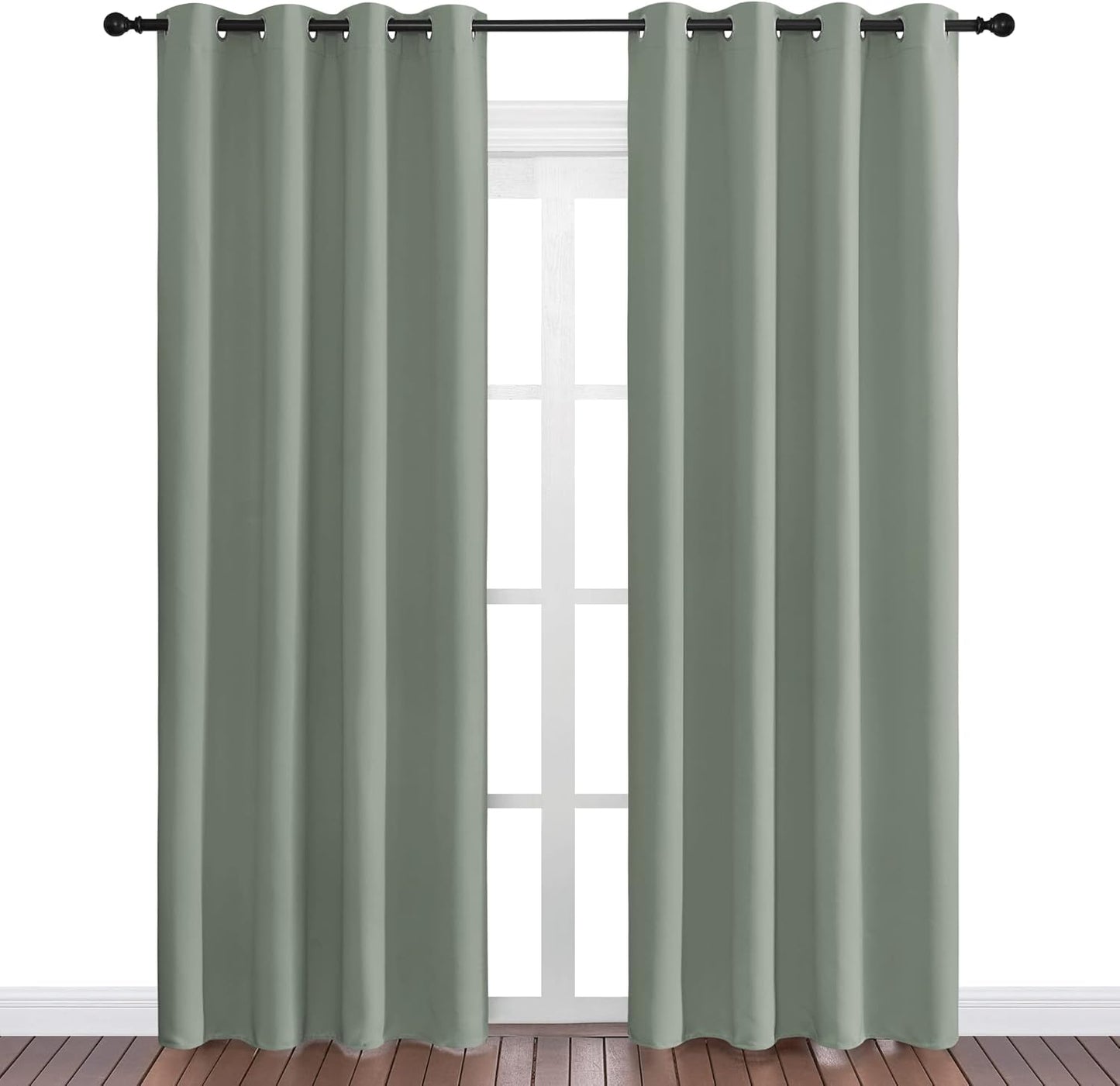NICETOWN Greyish Green Blackout Curtains - 86" Long | Sound Reducing & Energy Efficient | 55" Wide, 2 Panels