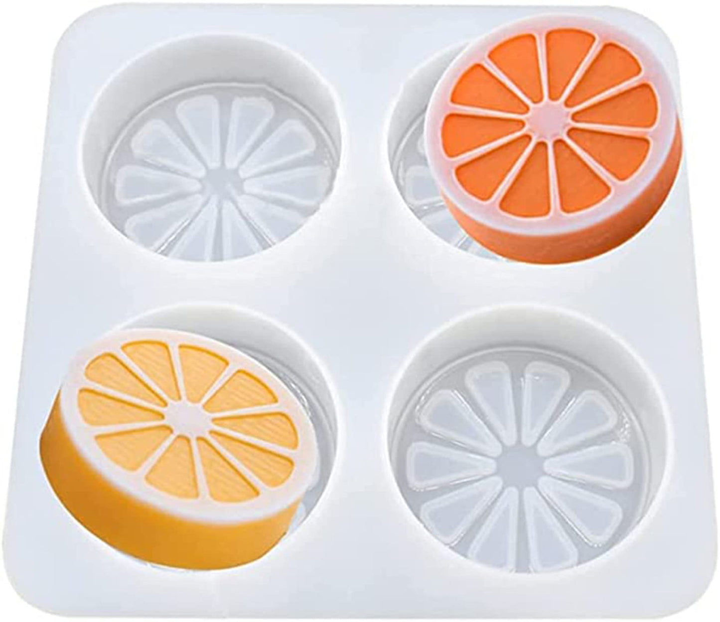 DD-life 2 Pcs 4 Cavity Lemon Slice Silicone Molds Orange Slice Silicone Molds for Handmade SoapCake Decorating DIY Fondant Candy Making Chocolate Pudding Mousse Cupcake Topper Birthday Party Moulds