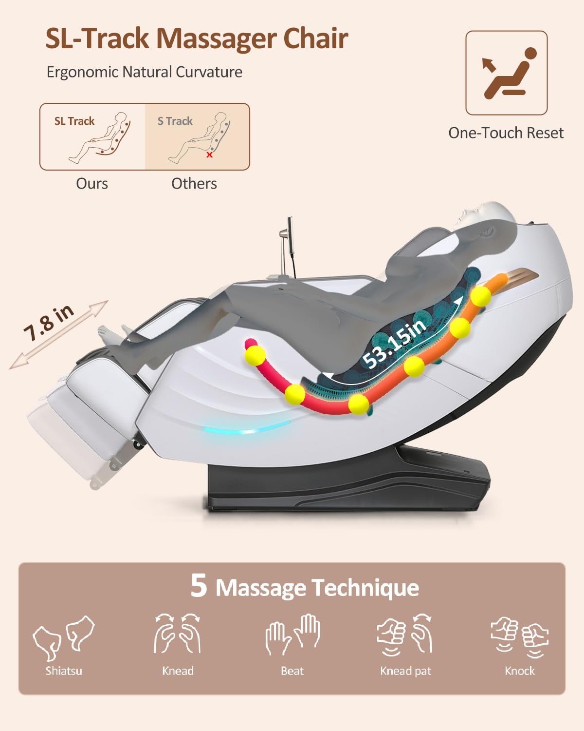 RELX 2026 Massage Chair Full Body, 20 Modes Zero Gravity SL-Track Shiatsu Massage Chair Built-in Heat System, Airbag Massage with Body Scan, Deep Yoga Stretch, Calfrest Extension and AI Control(White)