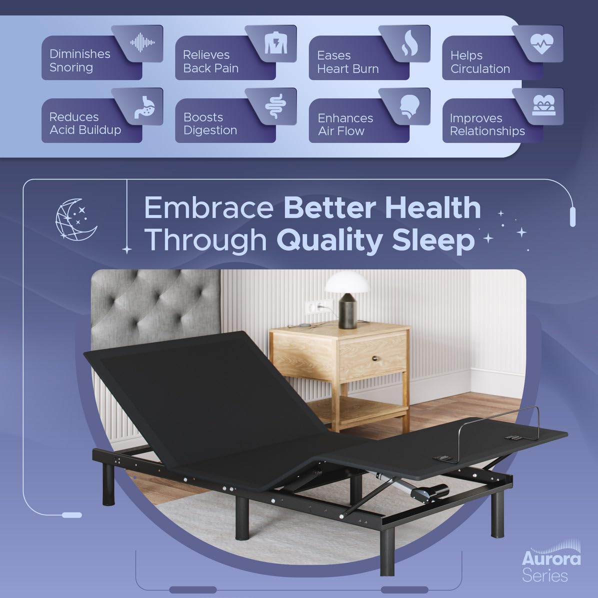 Celestial Sleep Aurora Adjustable Bed Base (Frame Only), Easy Assembly, Head and Foot Lift, Zero Gravity, Memory Positions - Twin XL