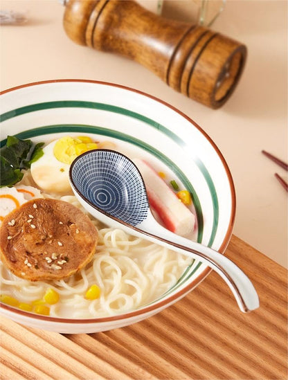 Ceramic Ramen Spoons Set of 4, 6.5 Inch Asian Soup Spoon, Japanese Spoons for Kitchen, Pho, Dumpling