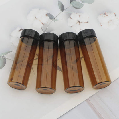 Kesell 12Pcs 30ML Amber Glass Bottle with Black Caps 1 oz Empty Liquid Sample Vial for Lab, Perfume, Essential oils, Refillable Glass Vial with Lids (Comes with red handwritten sticker paper)