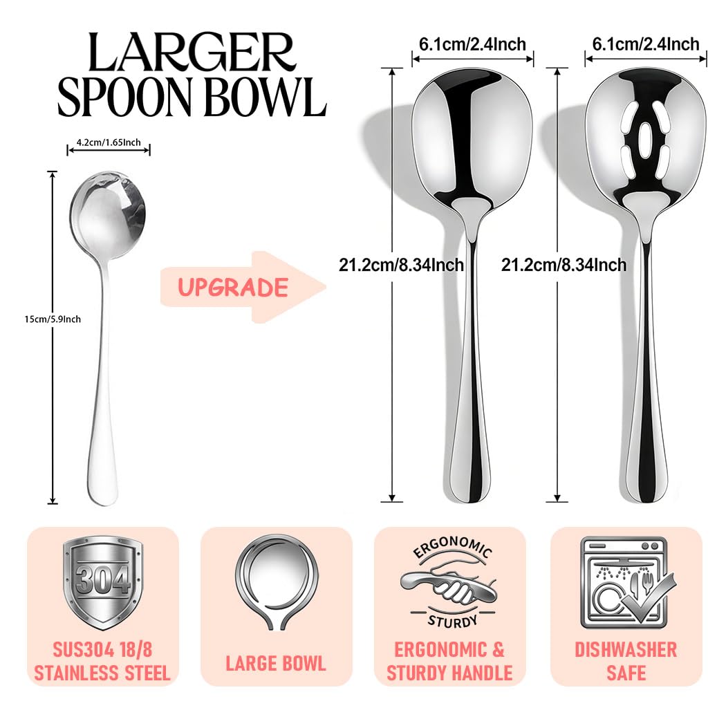 4-Piece Serving Spoons, 18/8 stainless steel Spoon, Large Buffet Serving Spoon, Heavy Duty 304 Stainless Steel, Tabletop Flatware Utensil for Banquet, Cooking, and Kitchen