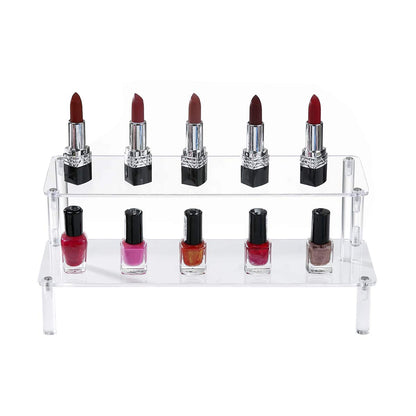BYCY Acrylic Clear 2-Tier Riser Display Shelf for Figures, Desserts Holder, Collections Organizer and Cosmetic Items Shelf (12" x 6.9" x 4.25")
