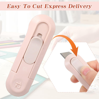 Ckhoid 60 Pcs Mini Box Cutter Bulk, Retractable Box Opener, Easy Slide Cute Utility Knife for Opening Daily Express Boxes, Wrapping, Envelopes, Packages, Paper Tape, DIY Craft, Office Home (Mixed)