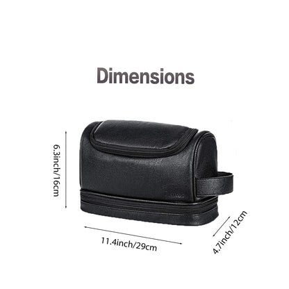 Elviros Toiletry Bag for Mens PU Leather Travel Organizer Kit with Hanging hook, Large Water-resistant Toiletries Bathroom Shaving Bags (Black)