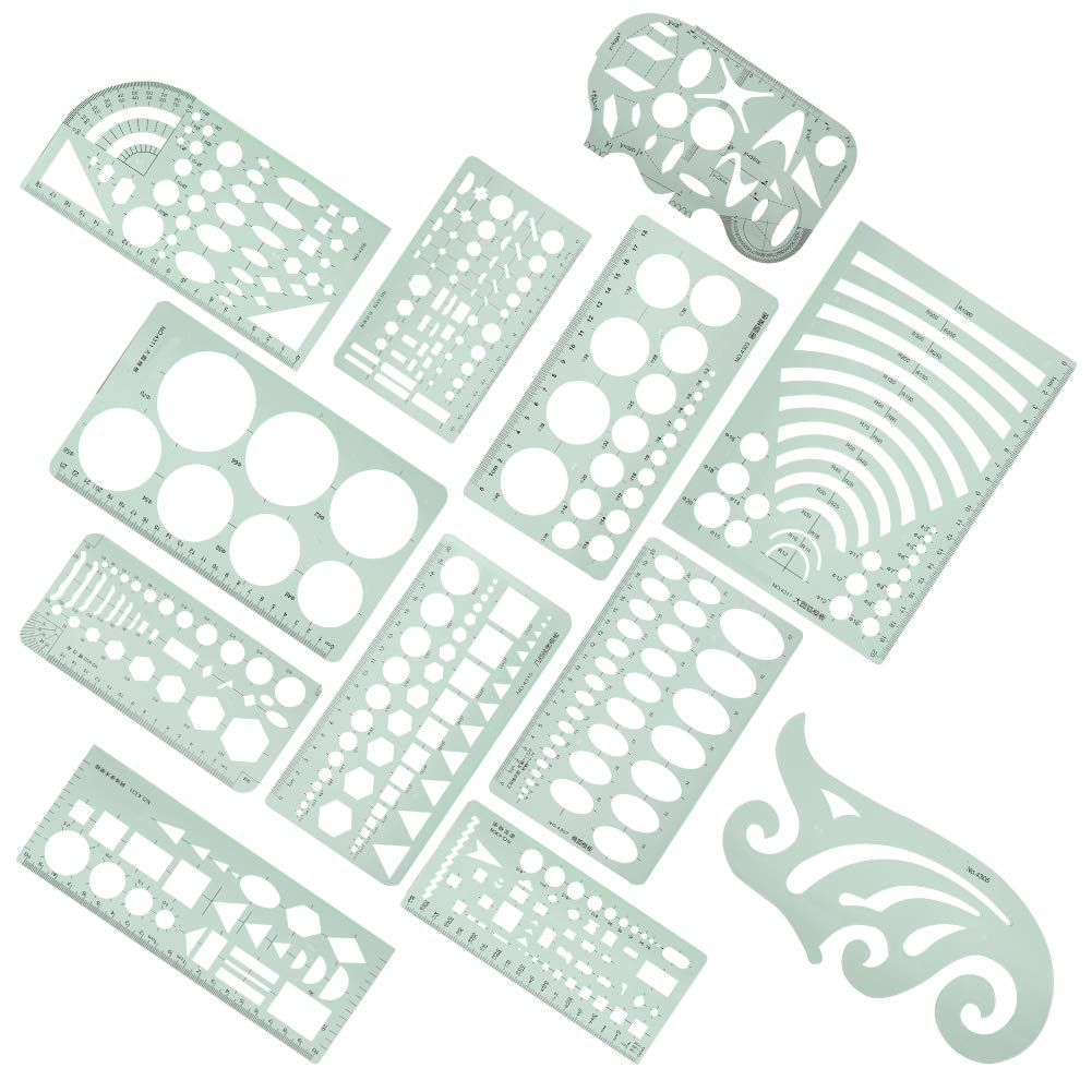 Drawing Tools, Geometric Stencils Drawing Stencils Geometric Drawing Template Multi Function Measuring Ruler 12pcs Ruler Set Curve Shaped Grading Rulers for Sewing Pattern