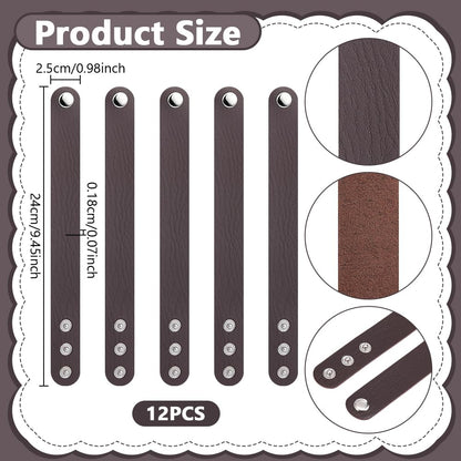 AHANDMAKER 12Pack Brown Leather Bracelets DIY Craft Wristbands Snap Kits PU Leather Snap Bracelets Wristband Craft for Men Women Jewelry Making Handmade Gifts Supplies