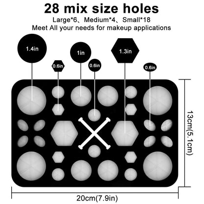 ReignSword 28 Hole Makeup Brush Drying Rack with Mat, Collapsible Makeup Brush Holder with Silicone Mat, Brush Dryer Stand, Make Up Organizer for Vanity Countertop
