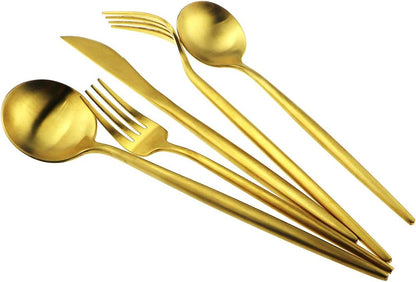 Gugrida Matte Gold 5-Piece Silverware Set, 18/10 Stainless Steel Satin Finish Kitchen Utensil Set, Dishwasher Safe