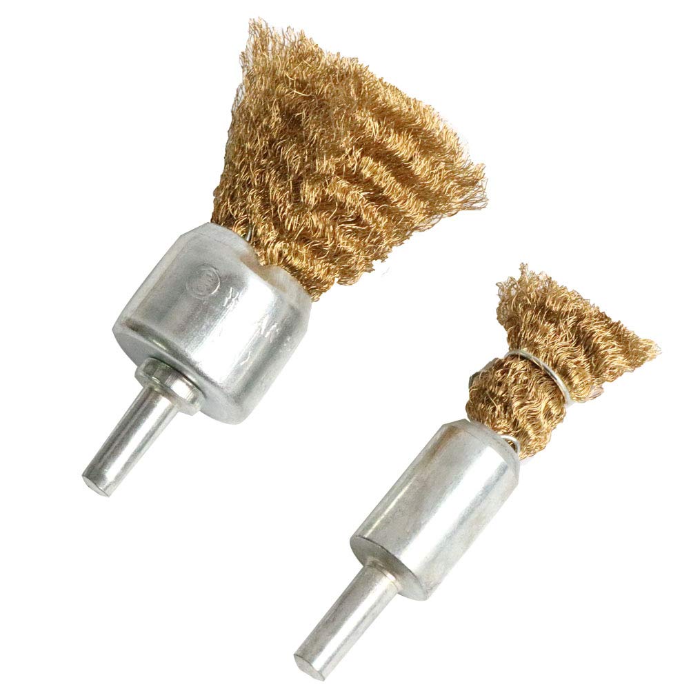 FPPO 5pcs Brass Wire Wheel Brush Kit for Drill,Crimped Cup Brush with 1/4-Inch Shank ,0.13mm True Brass Wire,Soft Enough to Cleaning or Deburring with Less Scrach